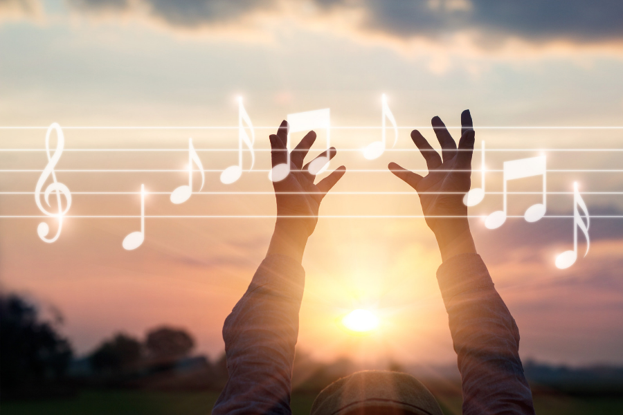 Sunset w/Music Notes